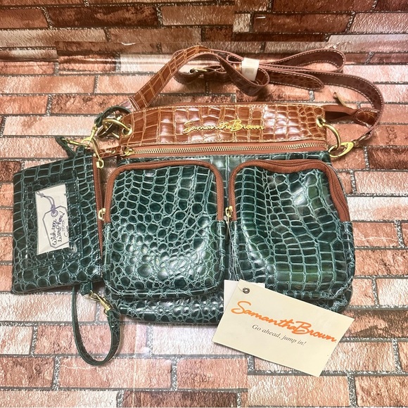 Samantha Brown Green and Brown Crocodile Embossed Bag Crossbody - Picture 7 of 11